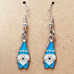 Stainless Steel Earring Hooks Sm Gnome Blue Hat & Pants Slver Snowflake Handmade
